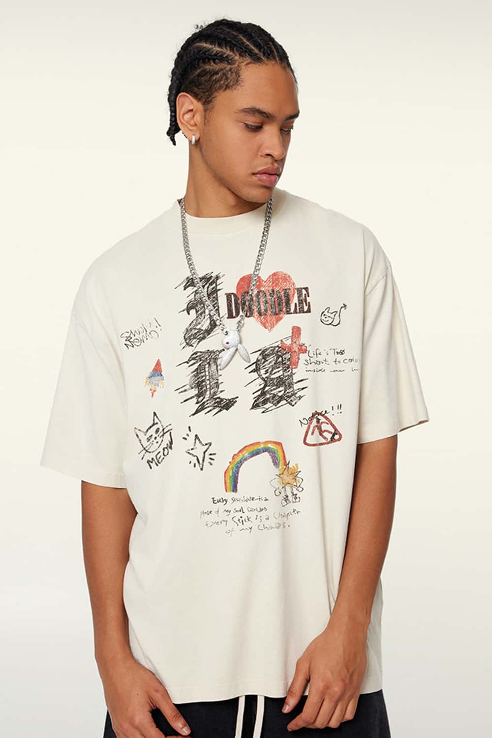 Distressed Eye Graphic Boxy Tee - Gray Apricot