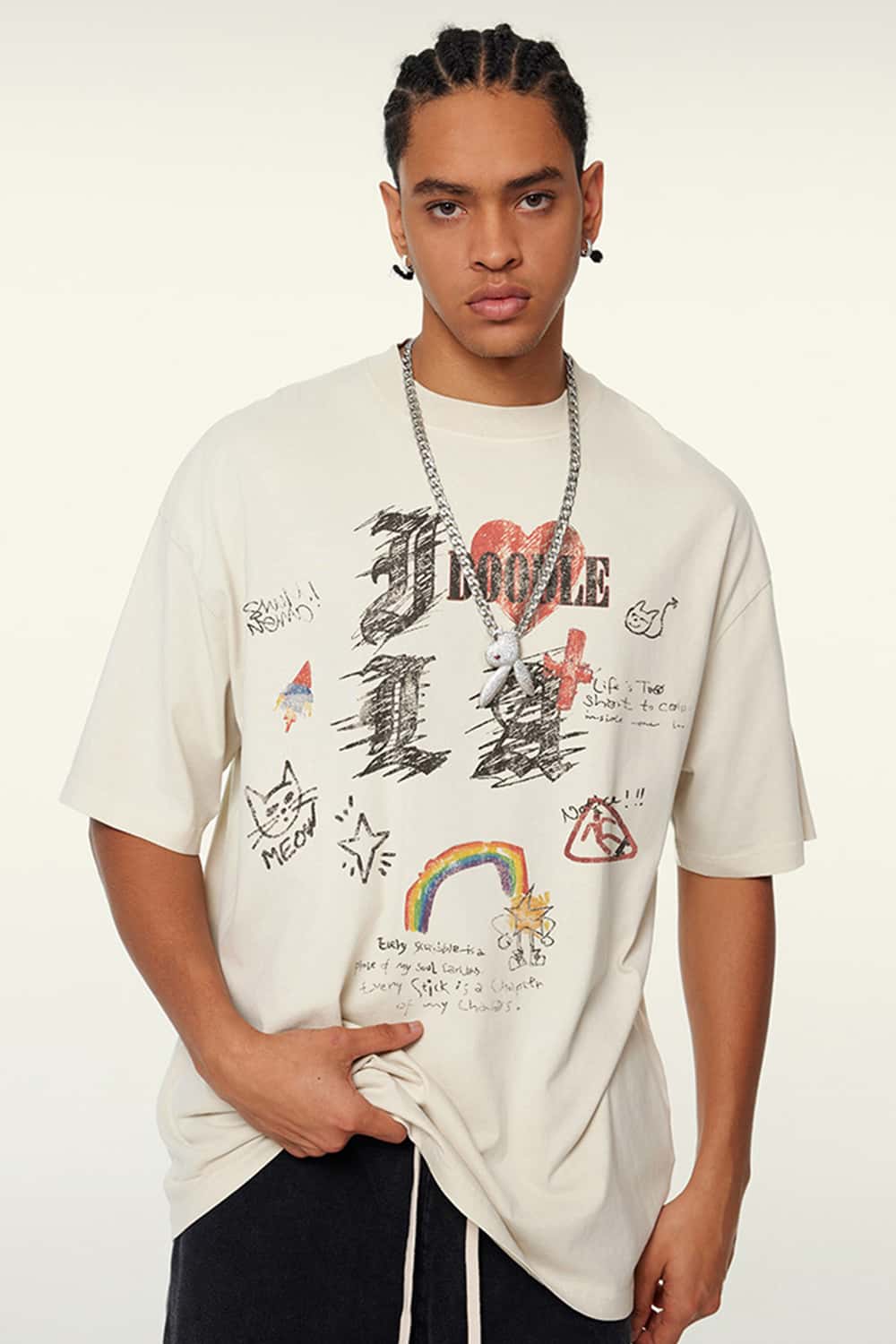Distressed Eye Graphic Boxy Tee - Gray Apricot