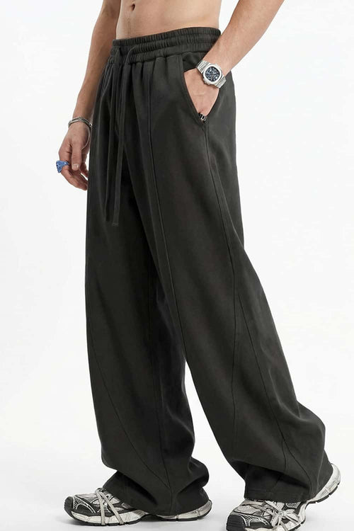 Washed Curved-Seam Loose Pants - Dark Gray