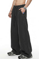 Washed Curved-Seam Loose Pants - Dark Gray