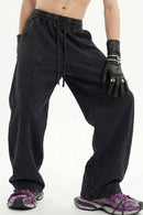 Washed Curved-Seam Loose Pants - Fried Snowflakes