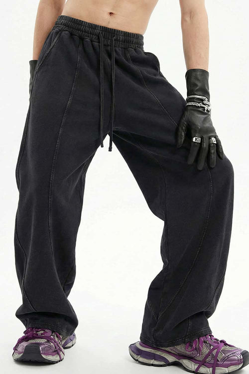 Washed Curved-Seam Loose Pants - Fried Snowflakes