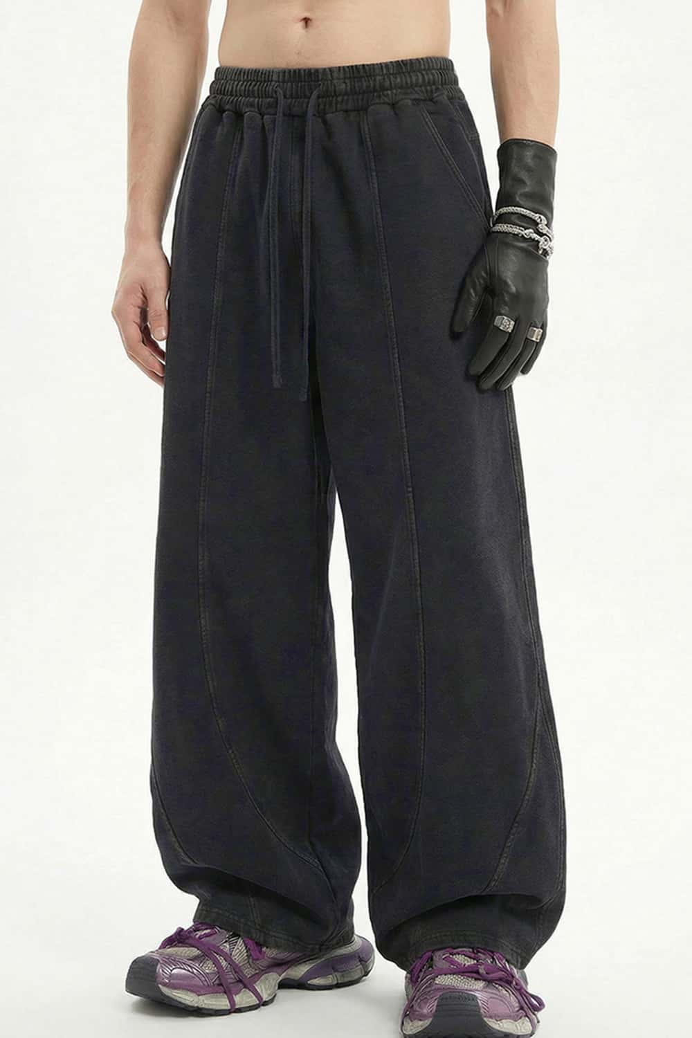 Washed Curved-Seam Loose Pants - Fried Snowflakes