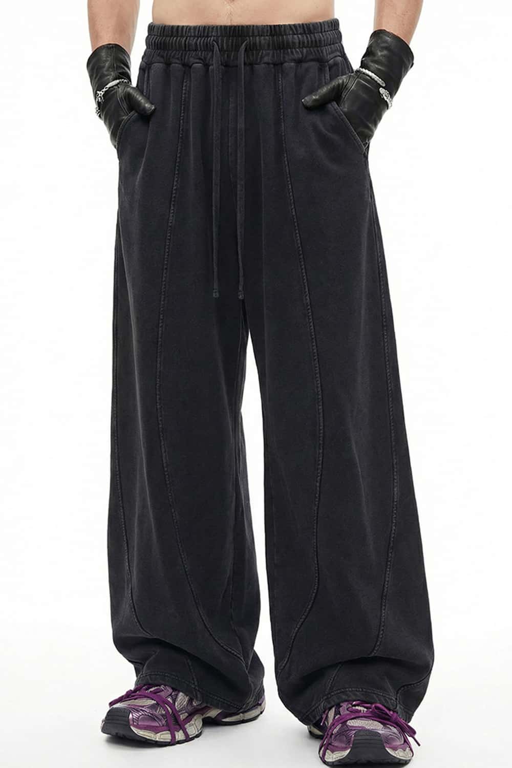 Washed Curved-Seam Loose Pants - Fried Snowflakes