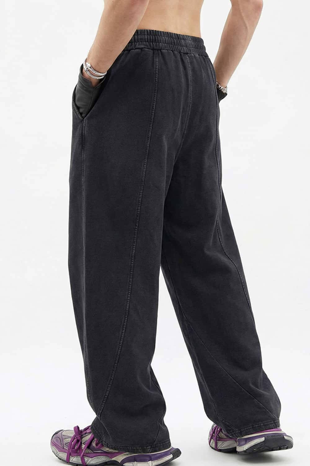 Washed Curved-Seam Loose Pants - Fried Snowflakes