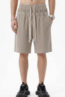 Snow-Washed Waffle Drawstring Shorts - Brown