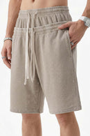 Snow-Washed Waffle Drawstring Shorts - Brown