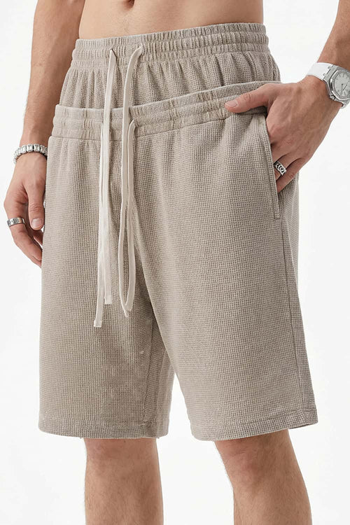 Snow-Washed Waffle Drawstring Shorts - Brown