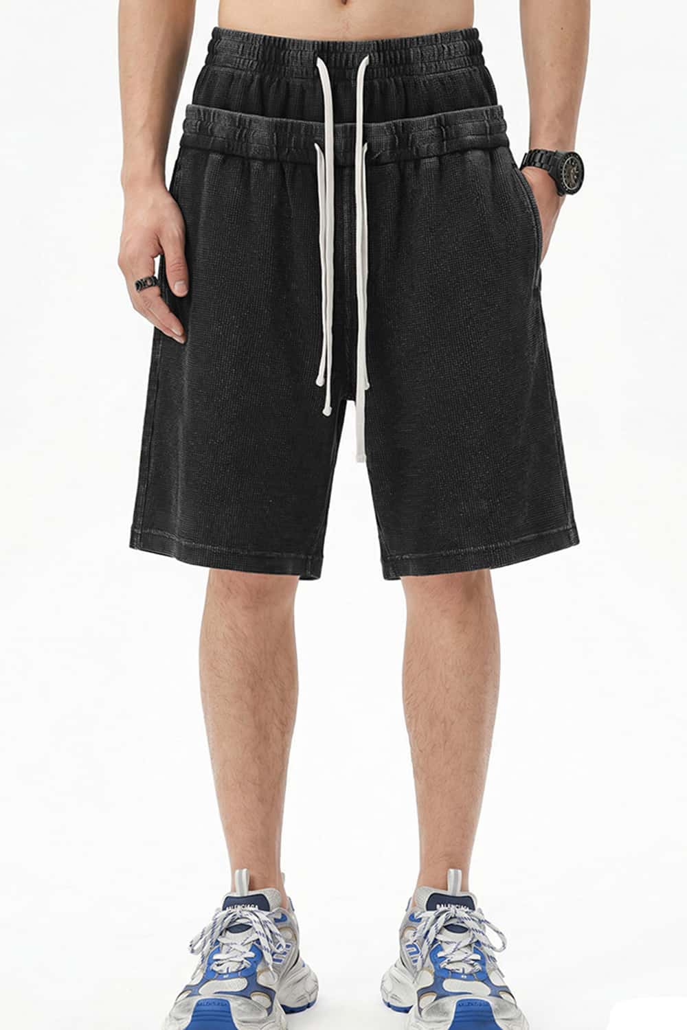 Snow-Washed Waffle Drawstring Shorts - Fried Snowflakes