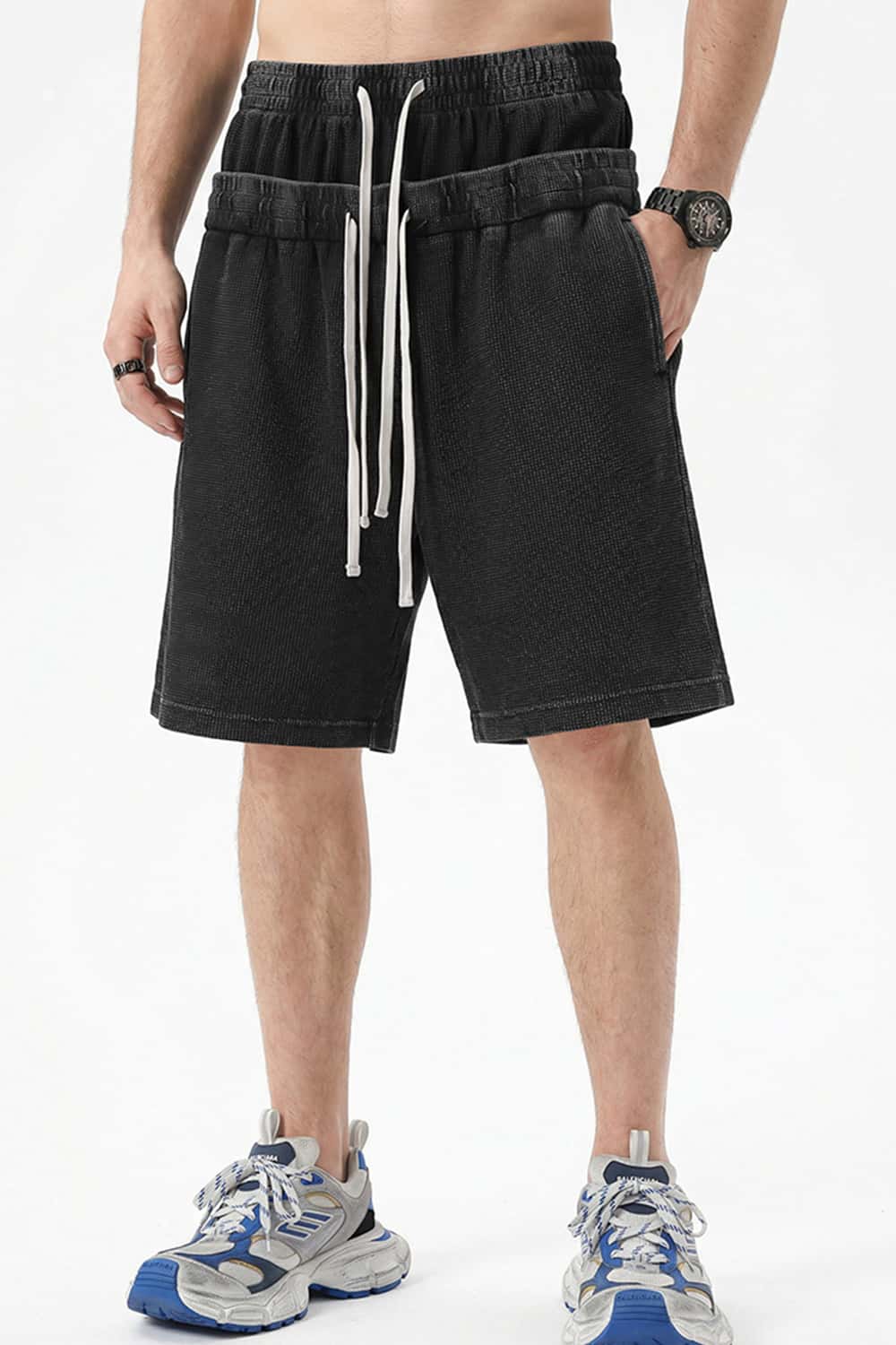 Snow-Washed Waffle Drawstring Shorts - Fried Snowflakes