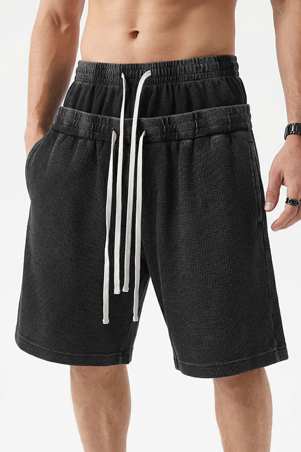Snow-Washed Waffle Drawstring Shorts - Fried Snowflakes