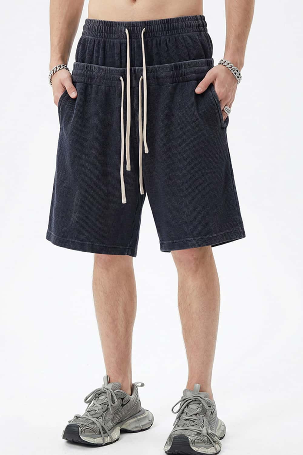 Snow-Washed Waffle Drawstring Shorts - Iron Gray