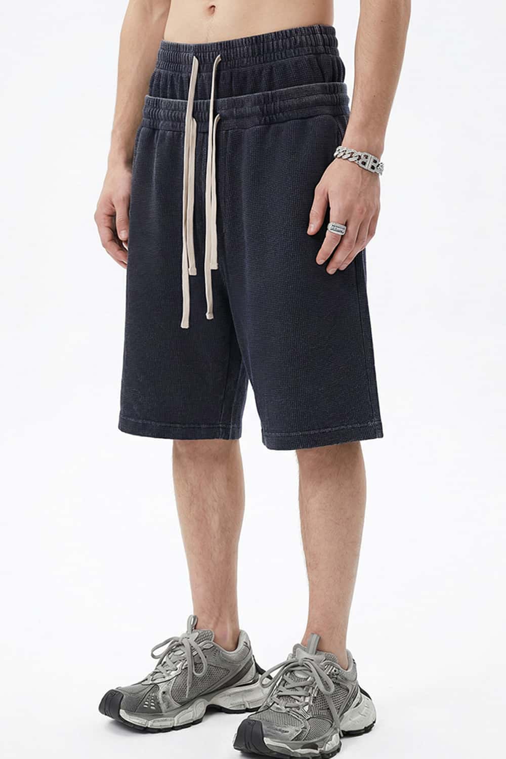 Snow-Washed Waffle Drawstring Shorts - Iron Gray