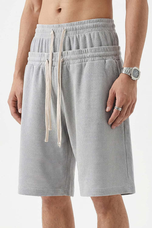 Snow-Washed Waffle Drawstring Shorts - Vitex Ash