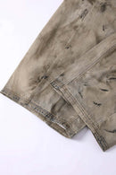 Distressed Denim-Texture Wide-Leg Pants - Yellow