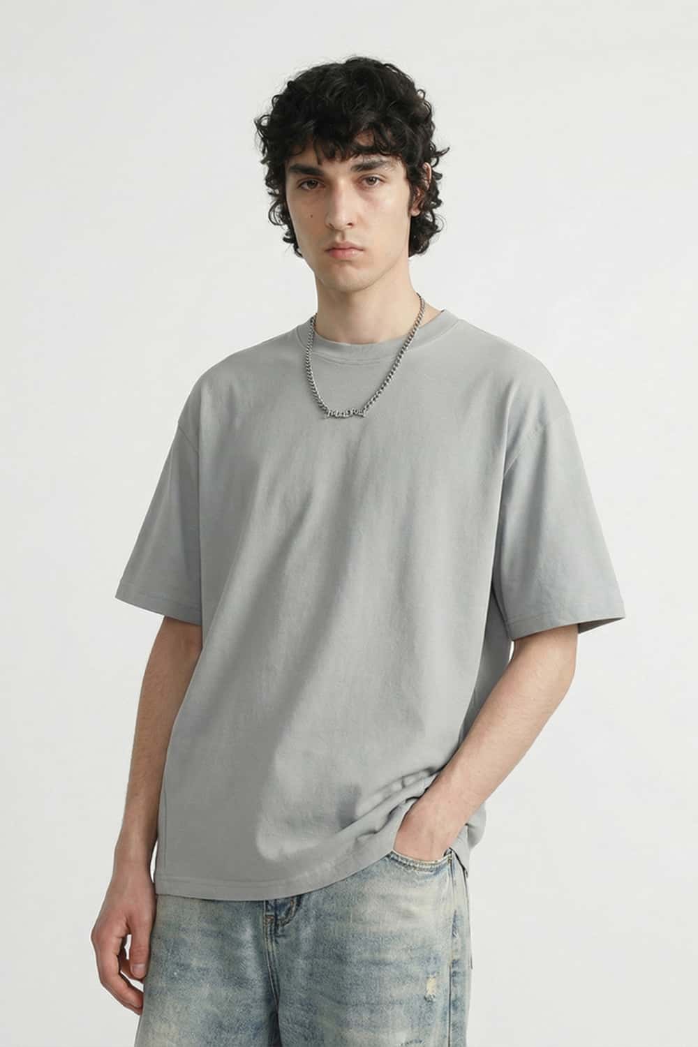 3D Tailored Loose Fit Utility Tee - Stone Gray