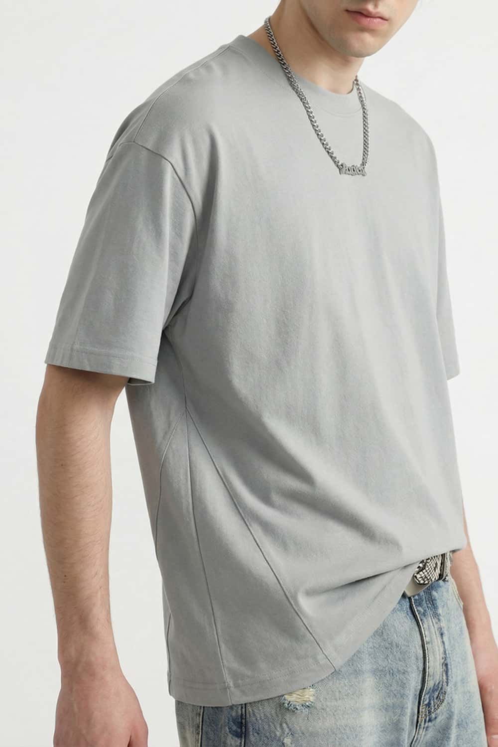 3D Tailored Loose Fit Utility Tee - Stone Gray