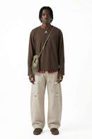 Vintage Puff-Print Long-Sleeve Crew - Coffee