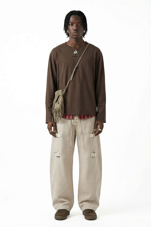 Vintage Puff-Print Long-Sleeve Crew - Coffee