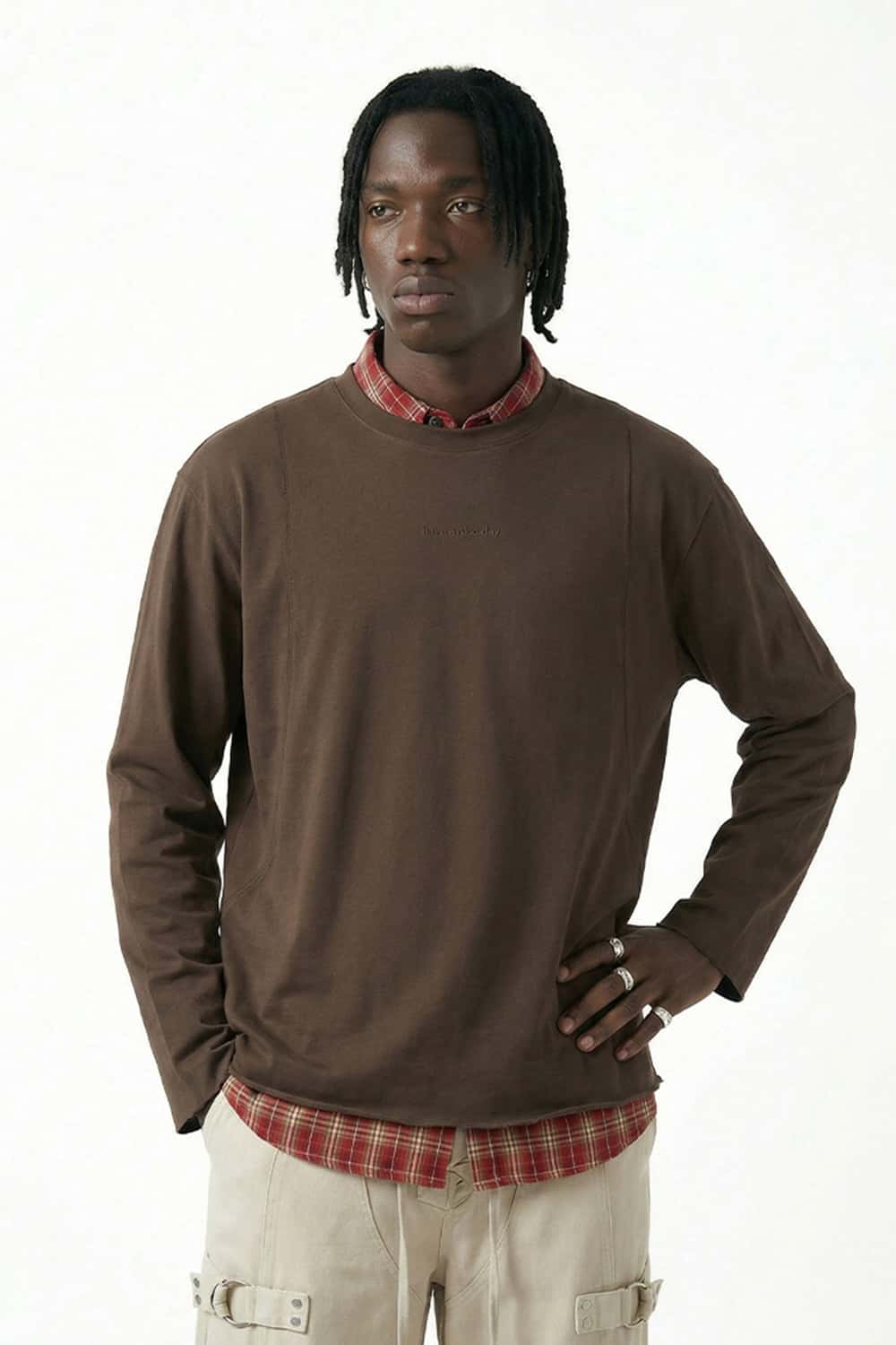 Vintage Puff-Print Long-Sleeve Crew - Coffee