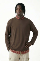 Vintage Puff-Print Long-Sleeve Crew - Coffee