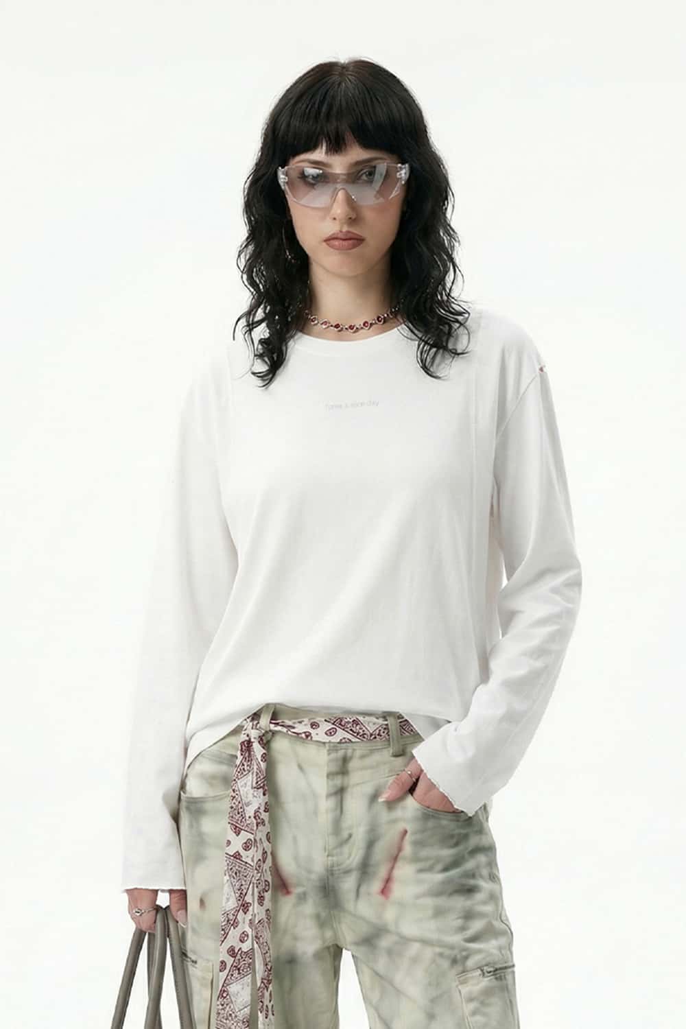 Vintage Puff-Print Long-Sleeve Crew - Off White
