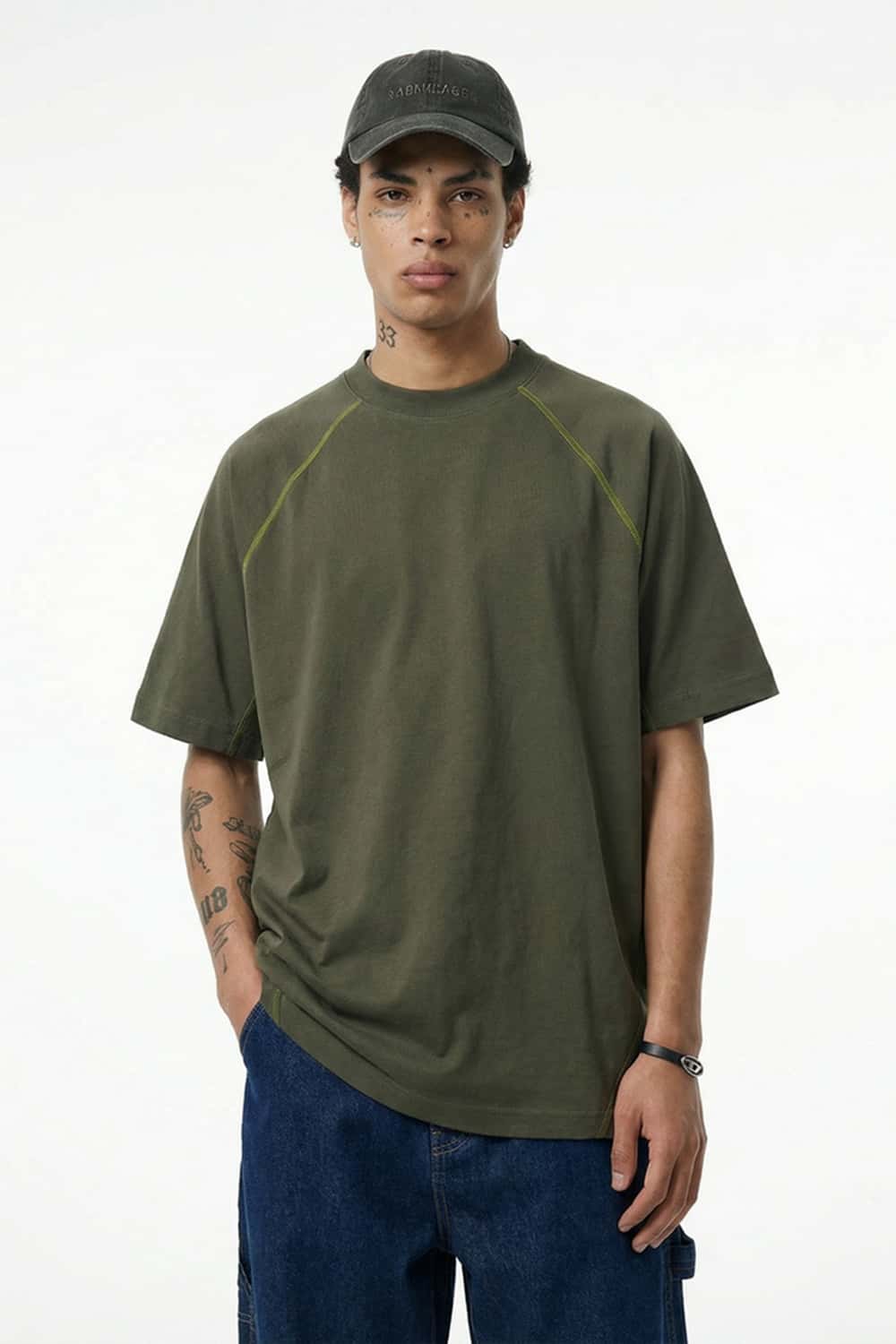 Sport Contrast Raglan Cooling Tee - Olive