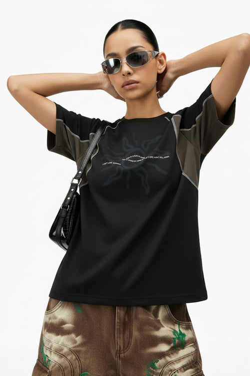 Contrast Raglan Graphic Street Tee - Black