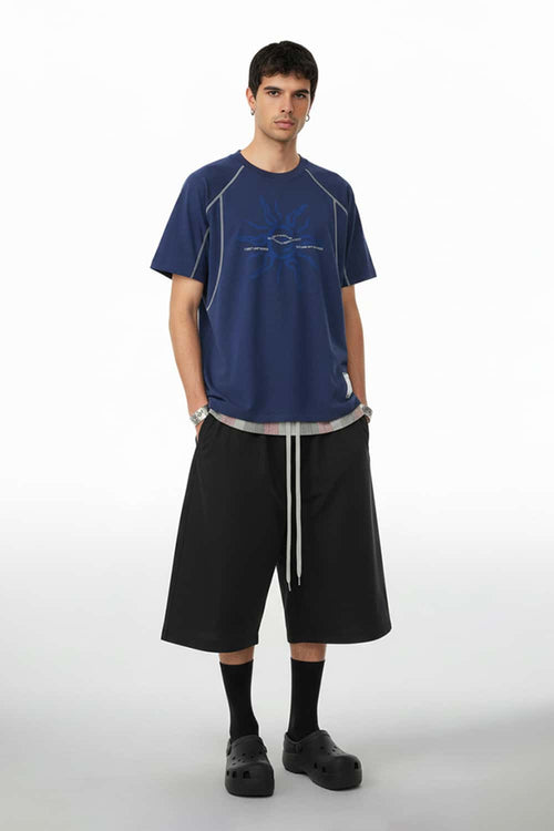 Contrast Raglan Graphic Street Tee - Blue