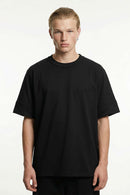 Oversized Heavyweight Rolled-Sleeve Graphic Tee - Black