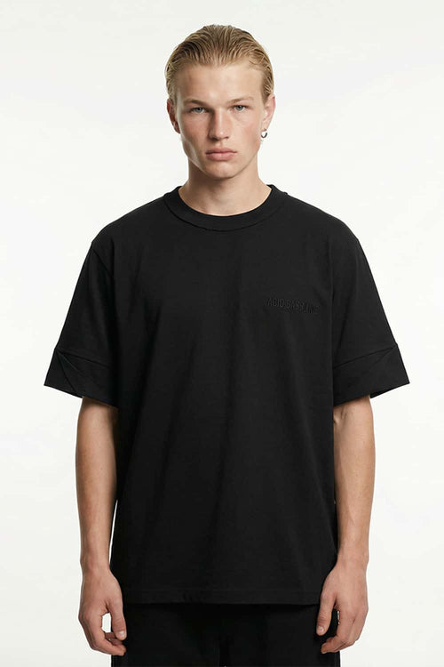 Oversized Heavyweight Rolled-Sleeve Graphic Tee - Black