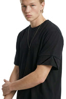 Oversized Heavyweight Rolled-Sleeve Graphic Tee - Black
