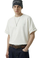 Oversized Heavyweight Rolled-Sleeve Graphic Tee - Flower Gray
