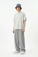 Oversized Heavyweight Rolled-Sleeve Graphic Tee - Flower Gray
