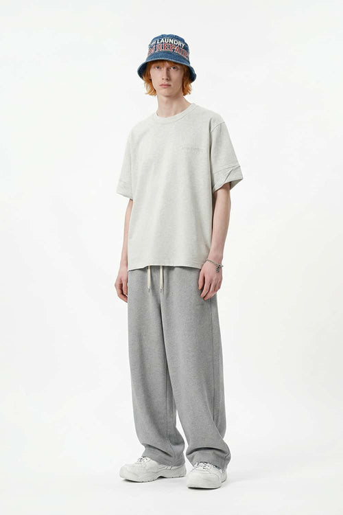 Oversized Heavyweight Rolled-Sleeve Graphic Tee - Flower Gray