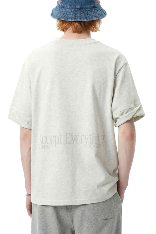 Oversized Heavyweight Rolled-Sleeve Graphic Tee - Flower Gray