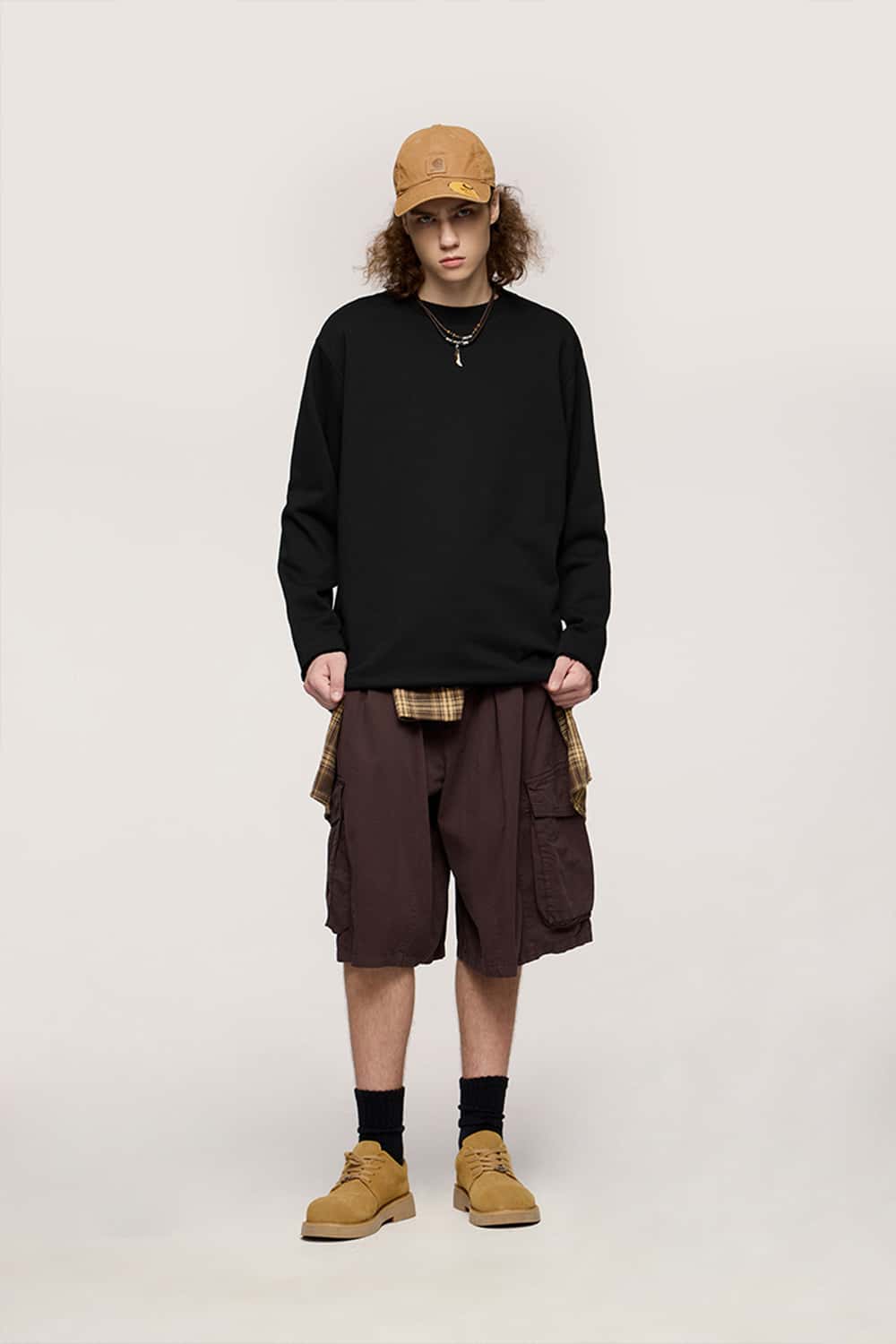 Raw-Edge Ribbed Collar Heavyweight Sweatshirt - Active Black