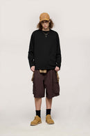 Raw-Edge Ribbed Collar Heavyweight Sweatshirt - Active Black