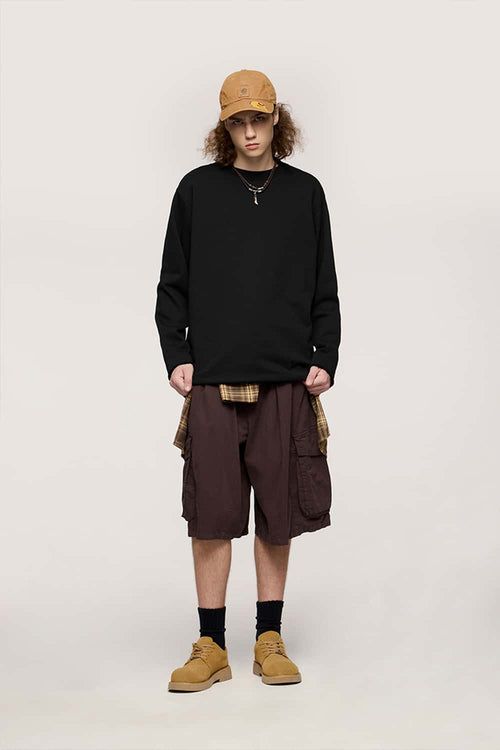 Raw-Edge Ribbed Collar Heavyweight Sweatshirt - Active Black