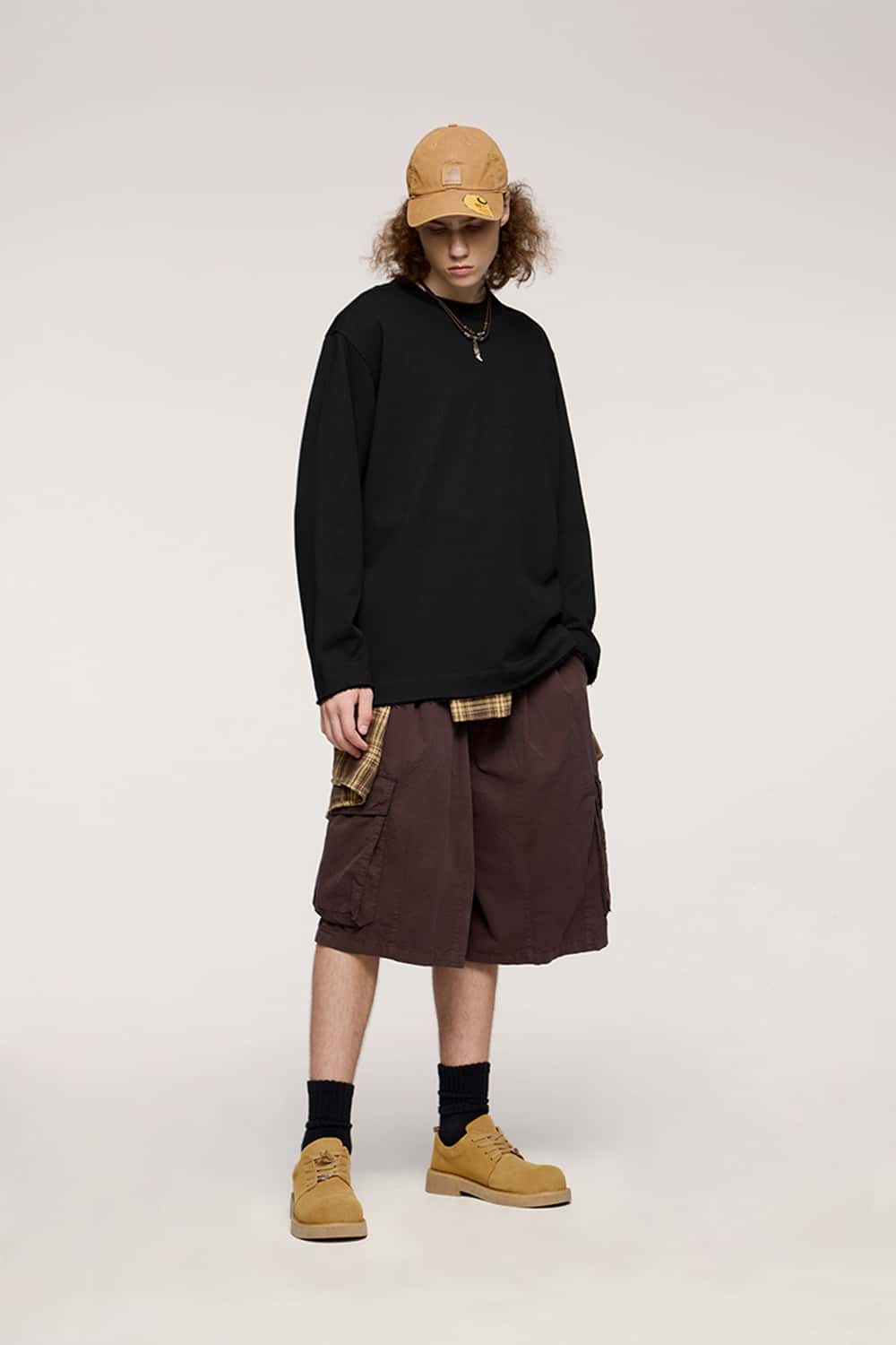 Raw-Edge Ribbed Collar Heavyweight Sweatshirt - Active Black