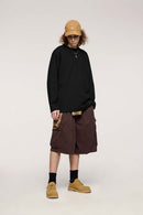 Raw-Edge Ribbed Collar Heavyweight Sweatshirt - Active Black