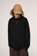 Raw-Edge Ribbed Collar Heavyweight Sweatshirt - Active Black