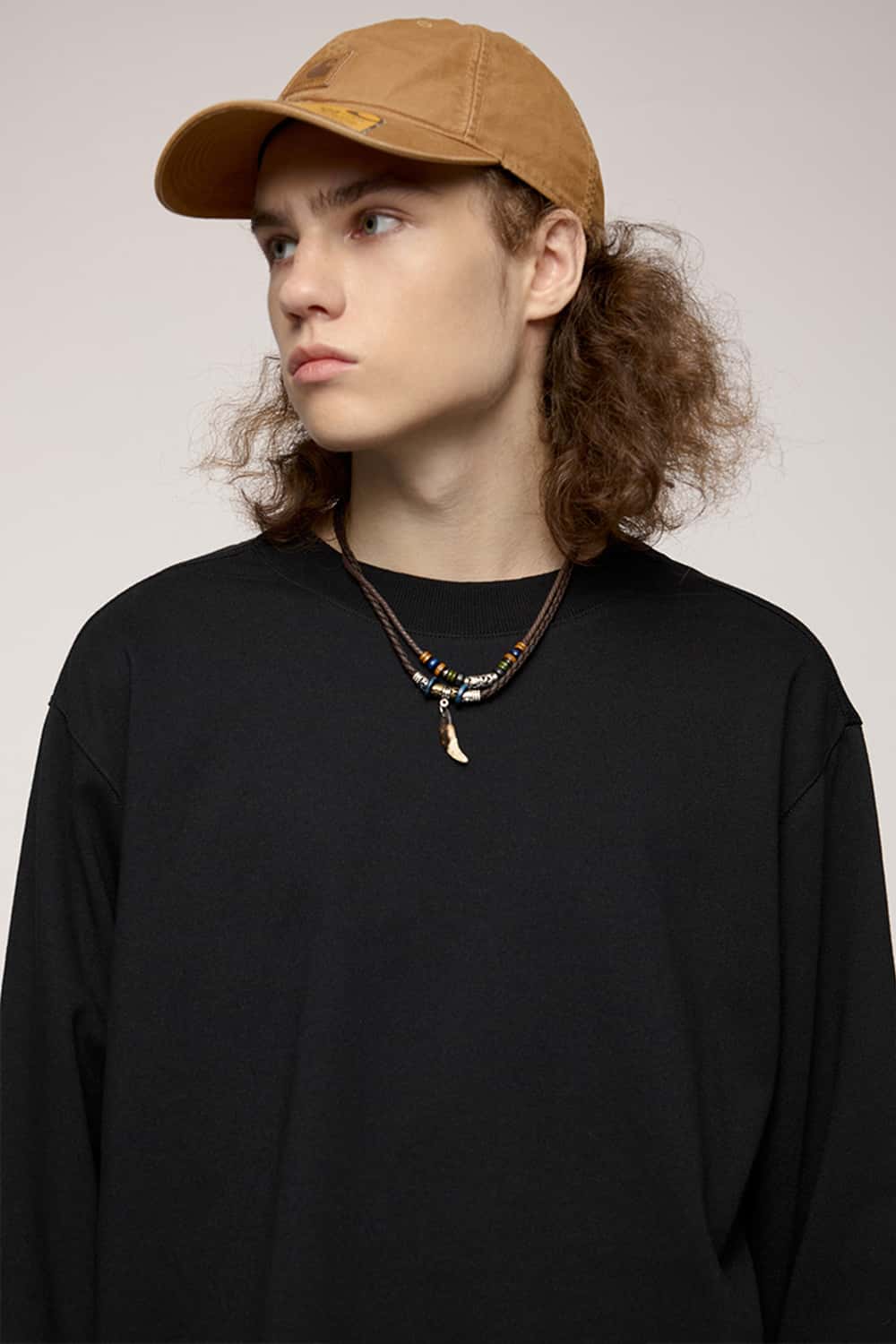 Raw-Edge Ribbed Collar Heavyweight Sweatshirt - Active Black