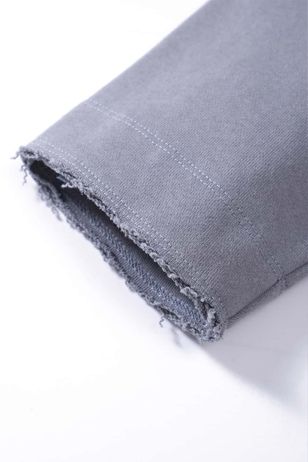 Raw-Edge Ribbed Collar Heavyweight Sweatshirt - Grayish Blue