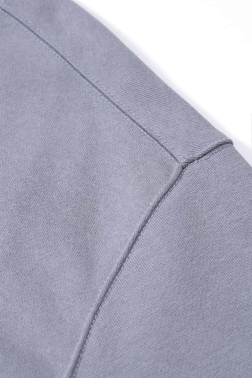 Raw-Edge Ribbed Collar Heavyweight Sweatshirt - Grayish Blue