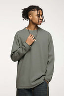 Raw-Edge Ribbed Collar Heavyweight Sweatshirt - Grayish Green