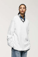 Raw-Edge Ribbed Collar Heavyweight Sweatshirt - Off White