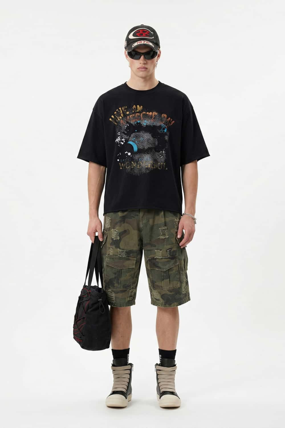 Peached Cotton Graphic Tee - Active Black