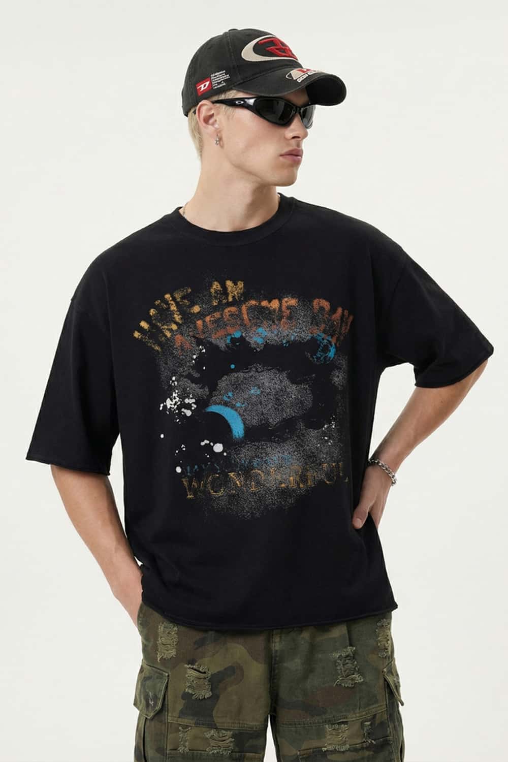 Peached Cotton Graphic Tee - Active Black