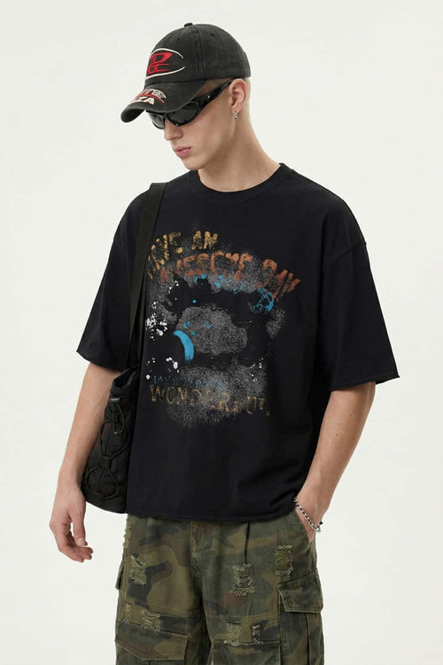 Peached Cotton Graphic Tee - Active Black